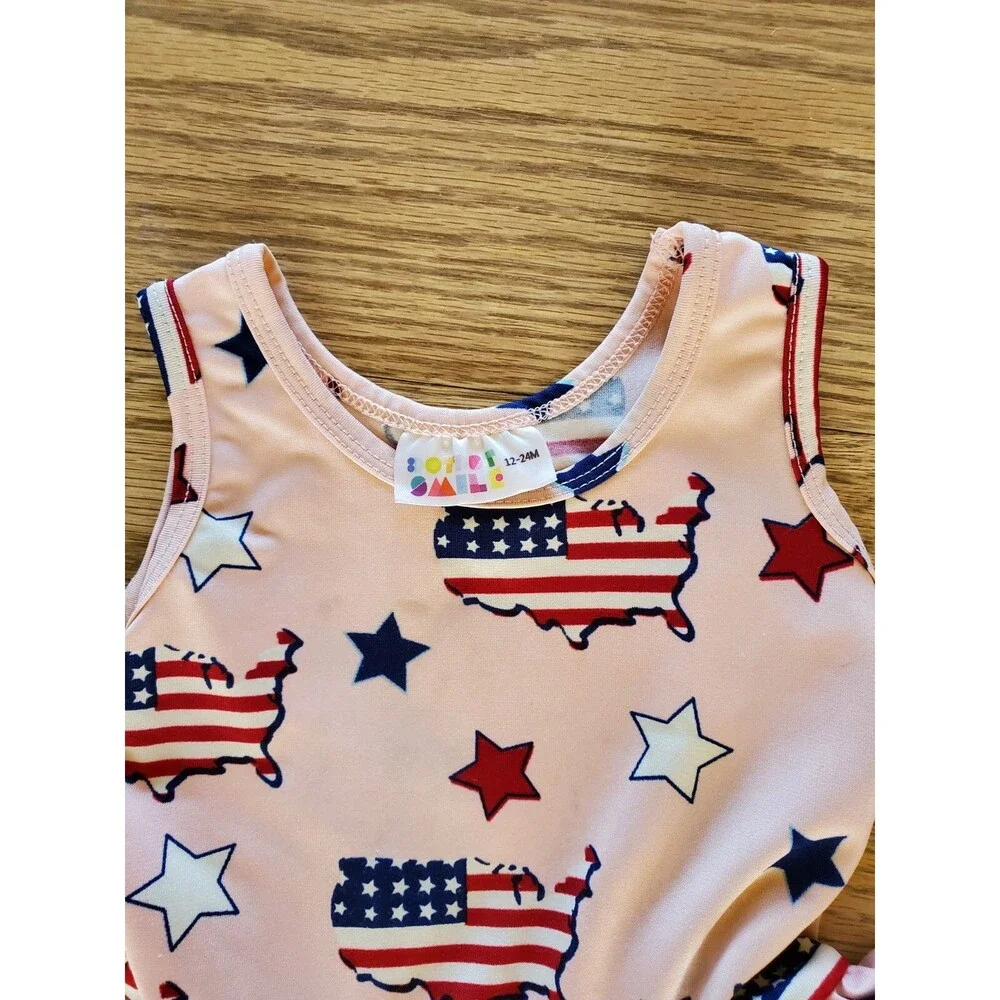 Dot Dot Smile Patriotic Stars and Stripes Sleeveless Tank Dress GUC 12-24M